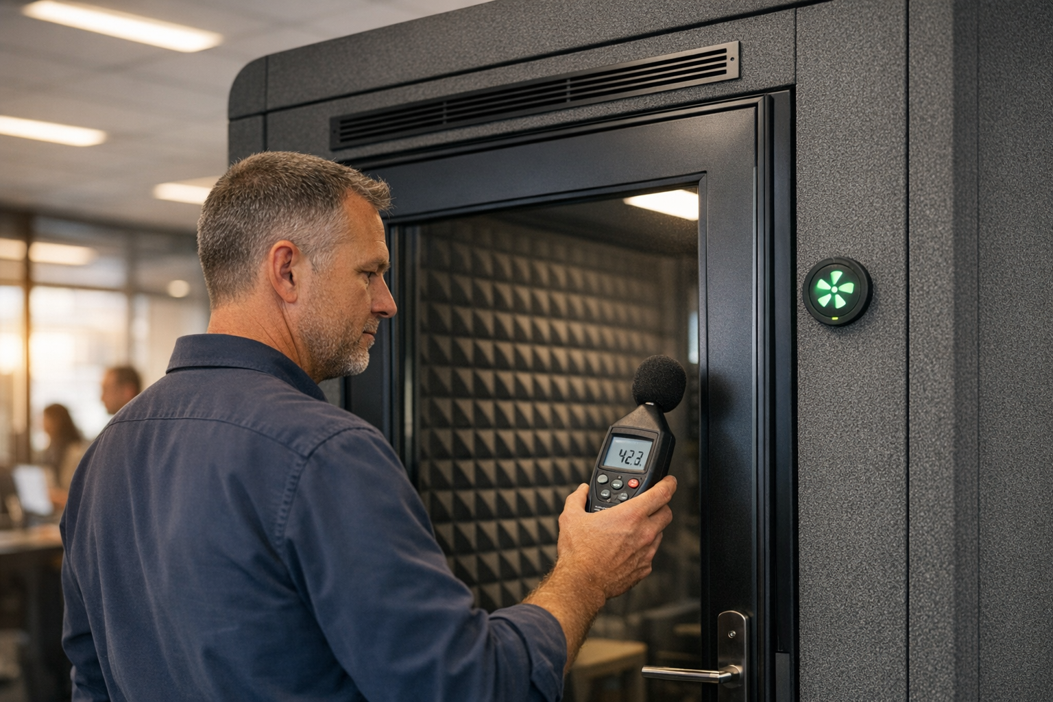 Geluidsdichte cabine in kantooromgeving