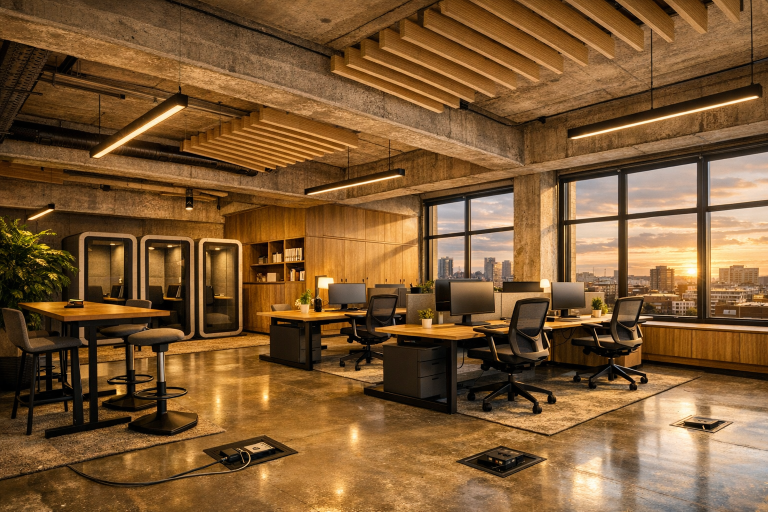 Ergonomische kantoorwerkplek met verstelbare bureaus