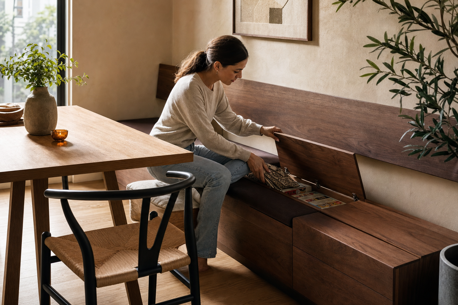 Wandbank eettafel met opbergoplossingen