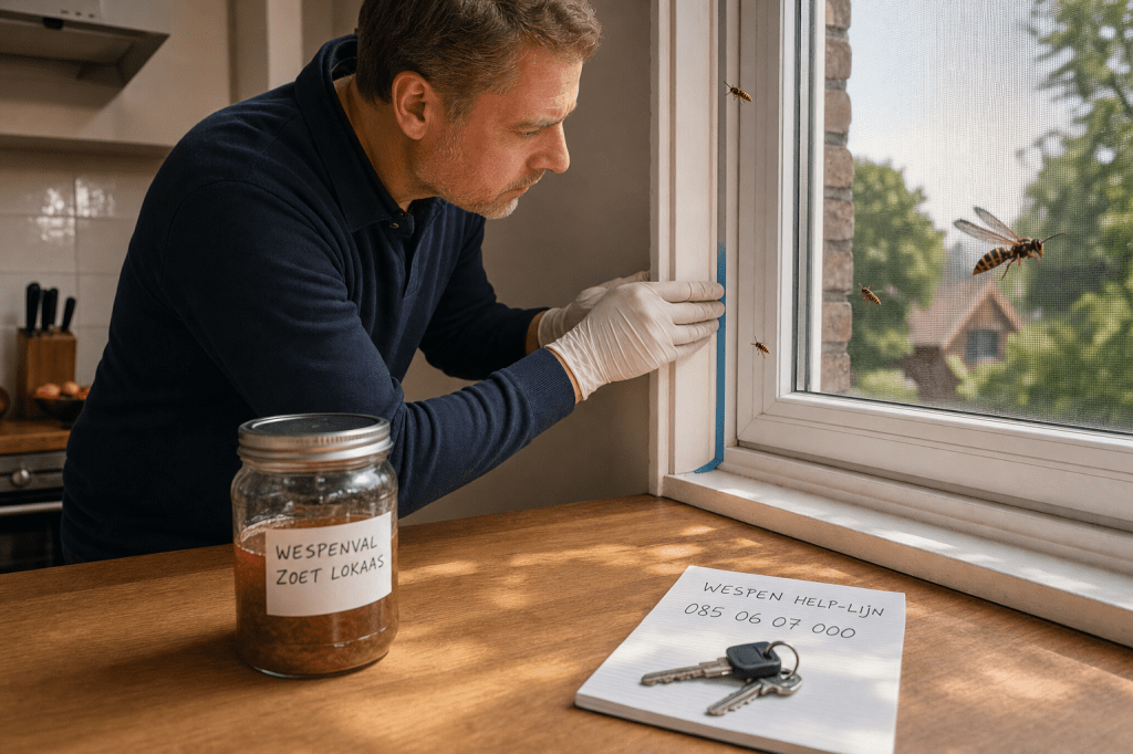 Is het verstandig om zelf een wespennest in huis te verwijderen, en welke veilige stappen kun je nemen tot de ongediertebestrijder er is?