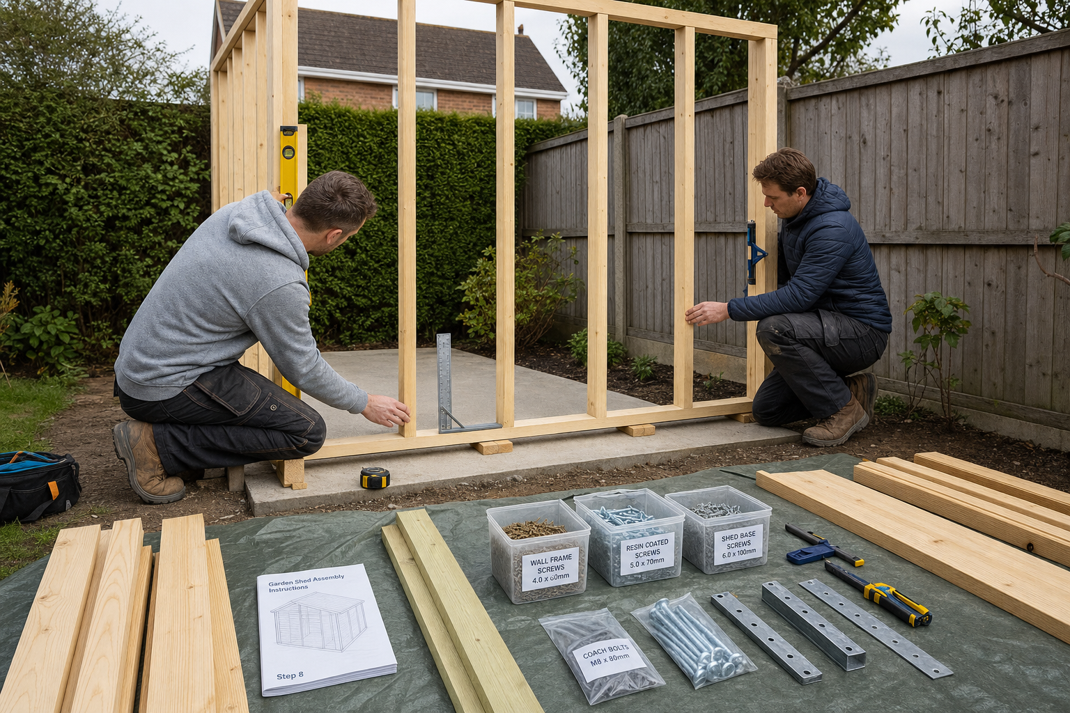 Houten schuur bouwpakket montage gereedschappen